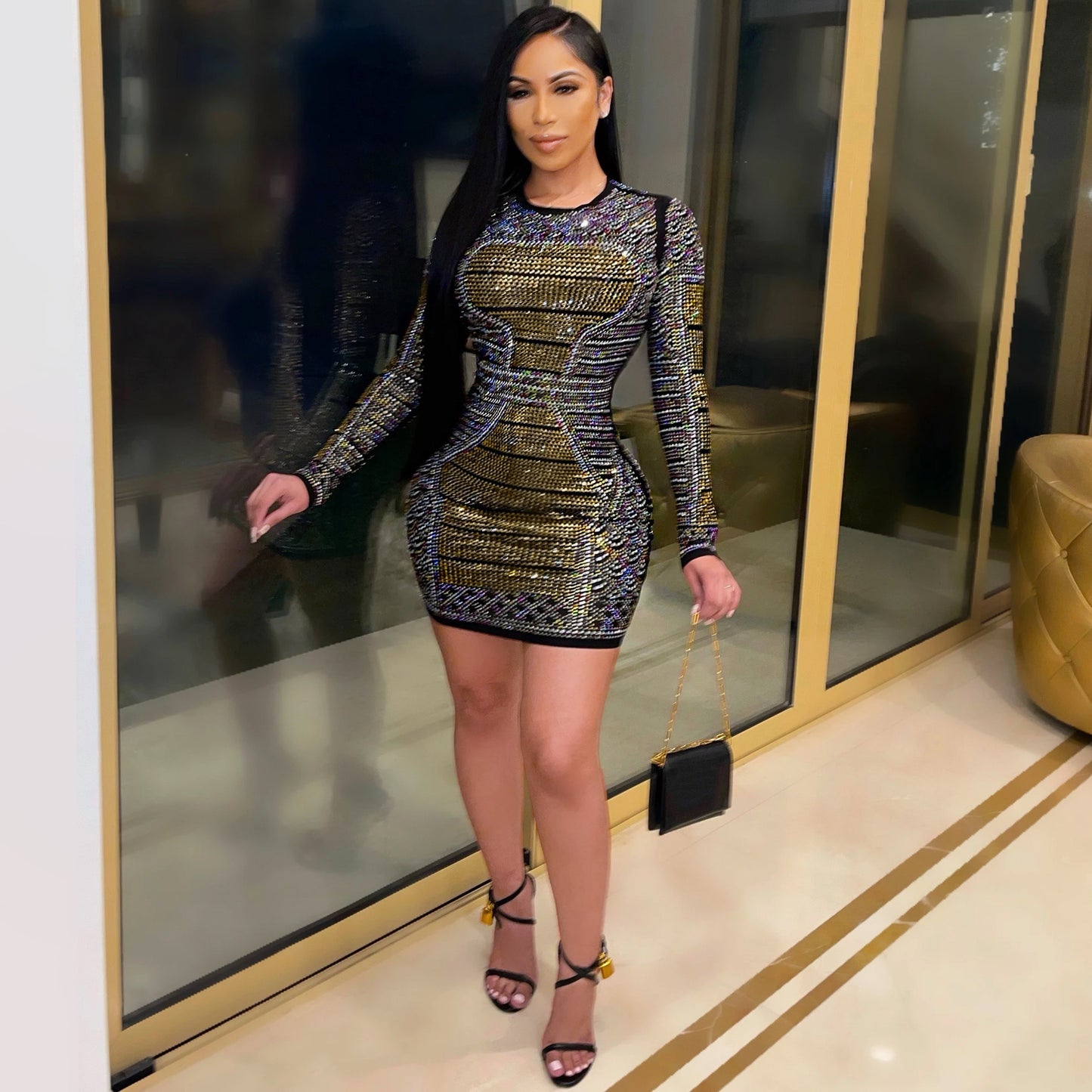 "Color Me Diamond" Long-sleeved Dress