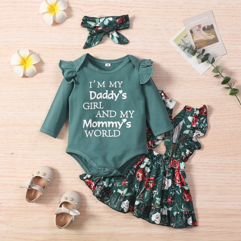 Girls Green Romper Long Sleeve Onesie Set