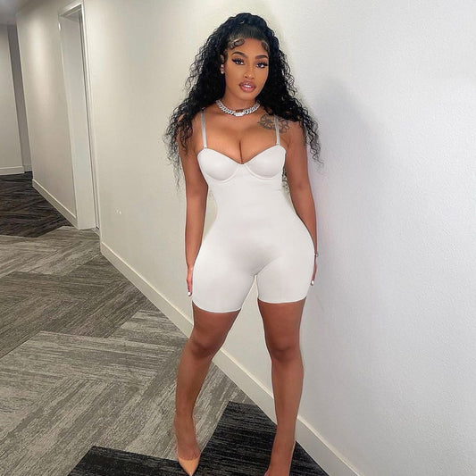 Sling Low Cut Solid Color Casual Romper