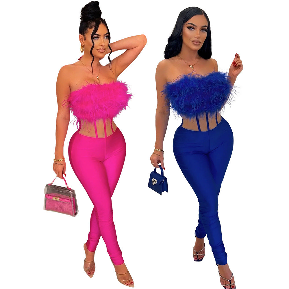 Women's Fashionable Sexy Fur Slimming Jumpsuit