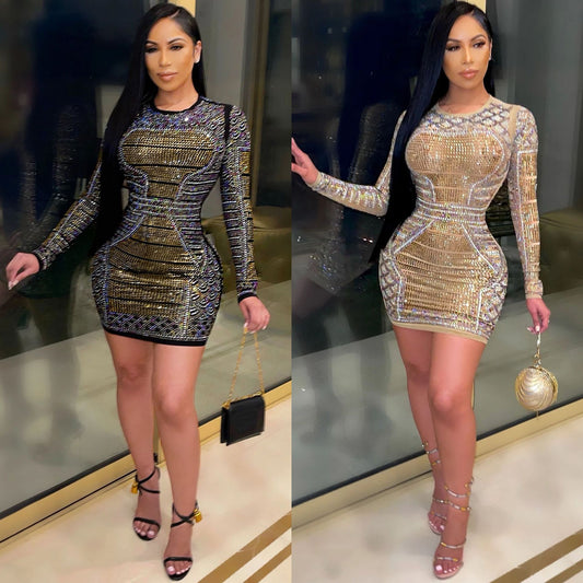 "Color Me Diamond" Long-sleeved Dress