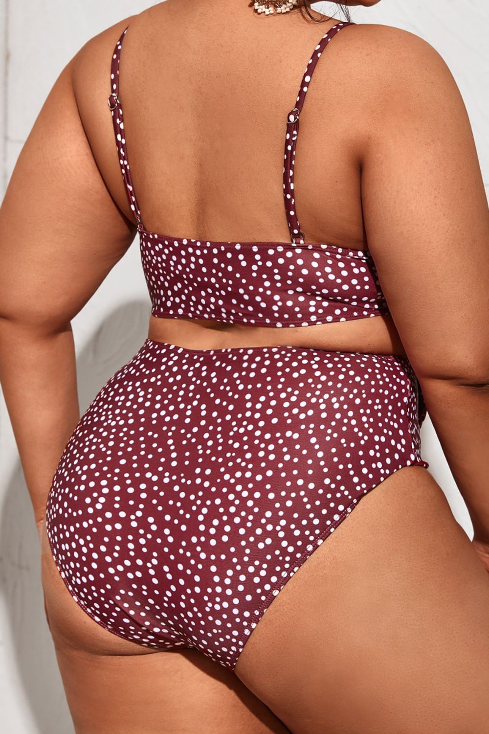 Plus Size Polka Dot Tied High Waist Swim Set