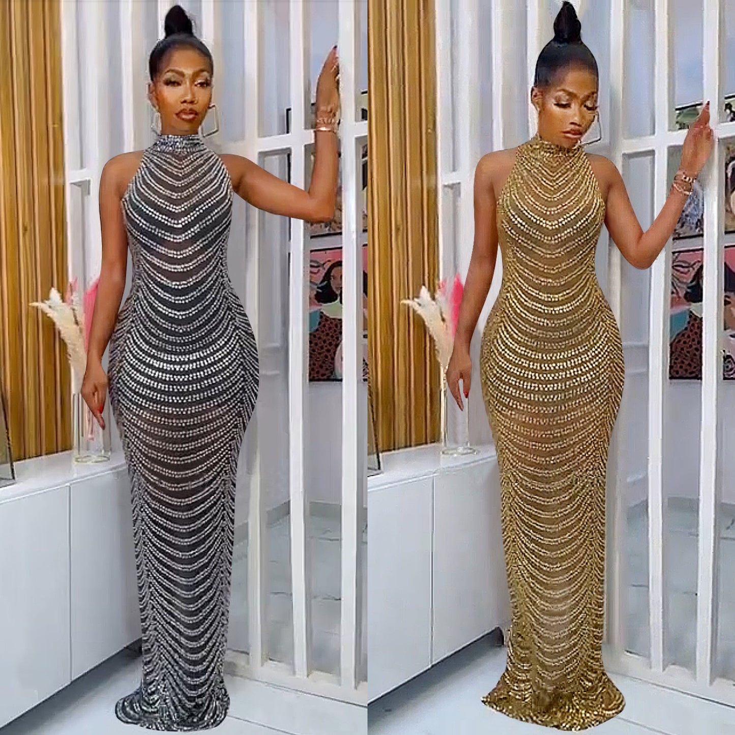 Hot Diamond Sexy Backless Dress