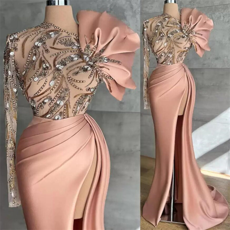 Women's Long Sleeve Sequin High Split Dress