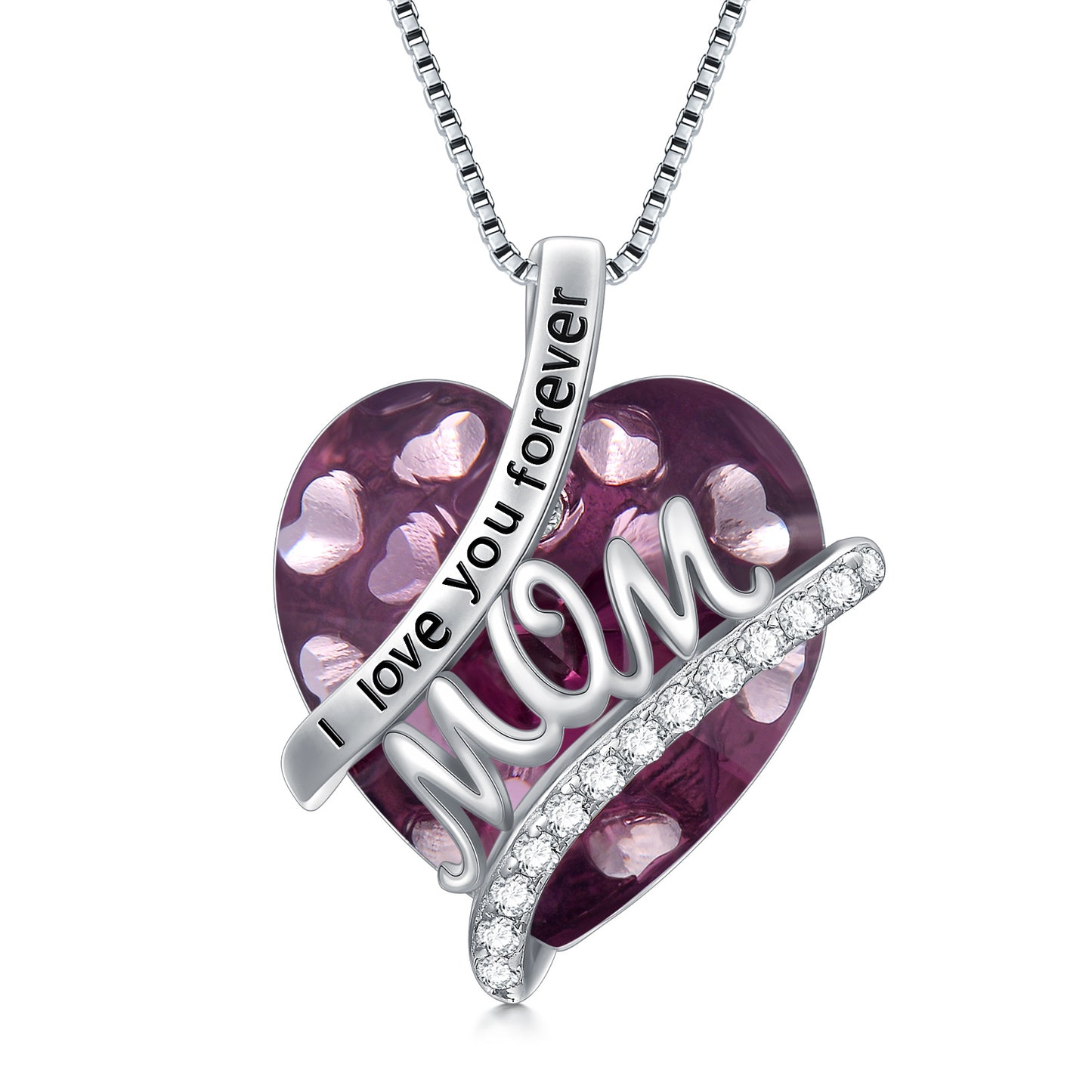 Gifts For Mom Sterling Silver Mom Necklace With Heart Birthstone Crystal Mother's Day Christmas Jewelry Gifts For Mother