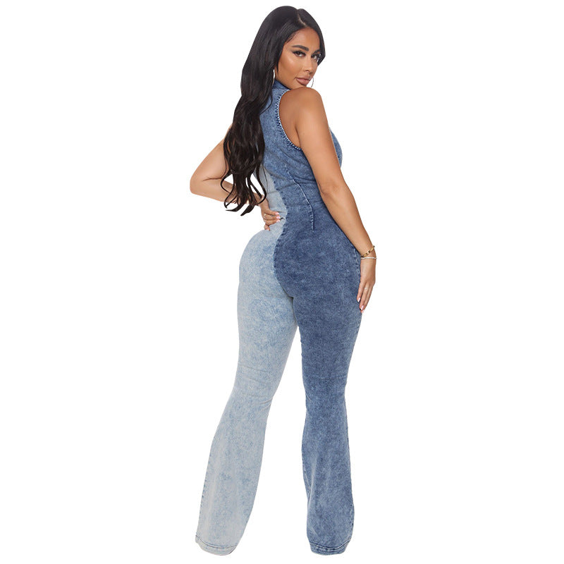 Women's Fashionable Two Tone Denim Jumpsuit