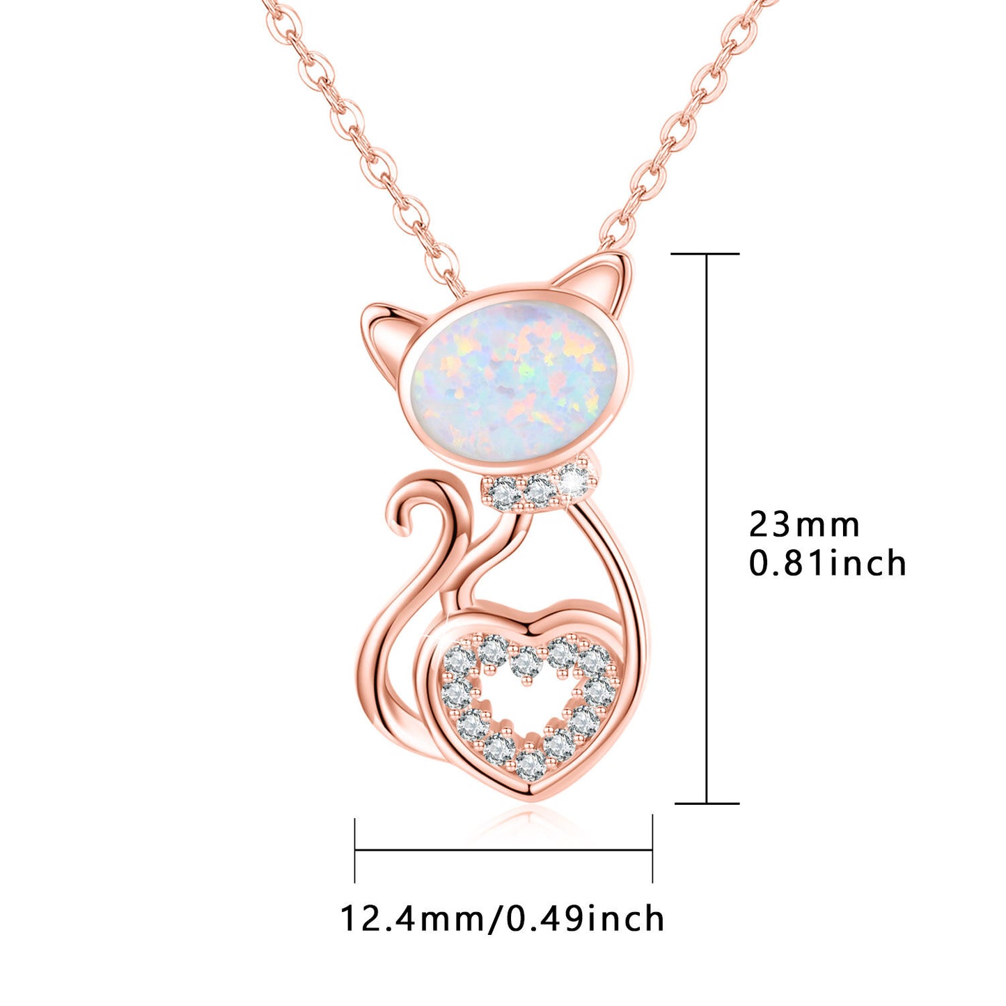 925 Sterling Silver Opal Cat Pendant Necklace