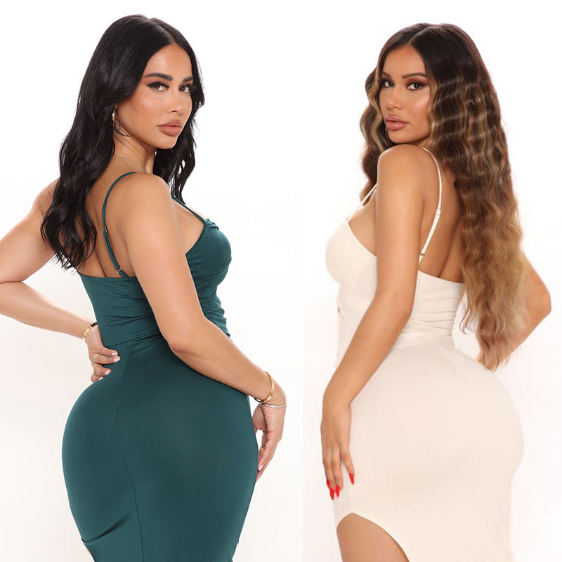 Women's Hollow Solid Color Suspender Dress