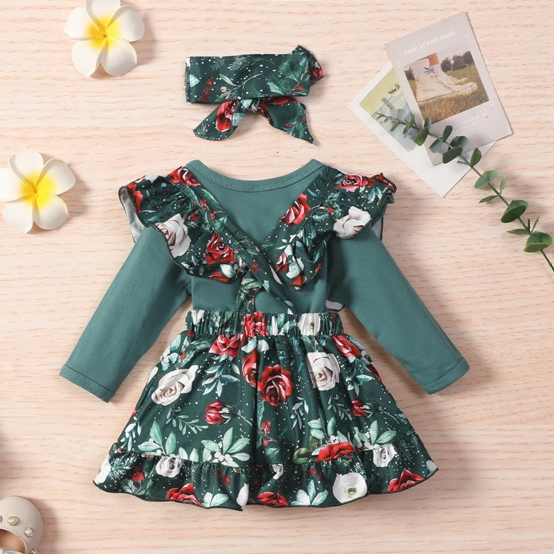 Girls Green Romper Long Sleeve Onesie Set