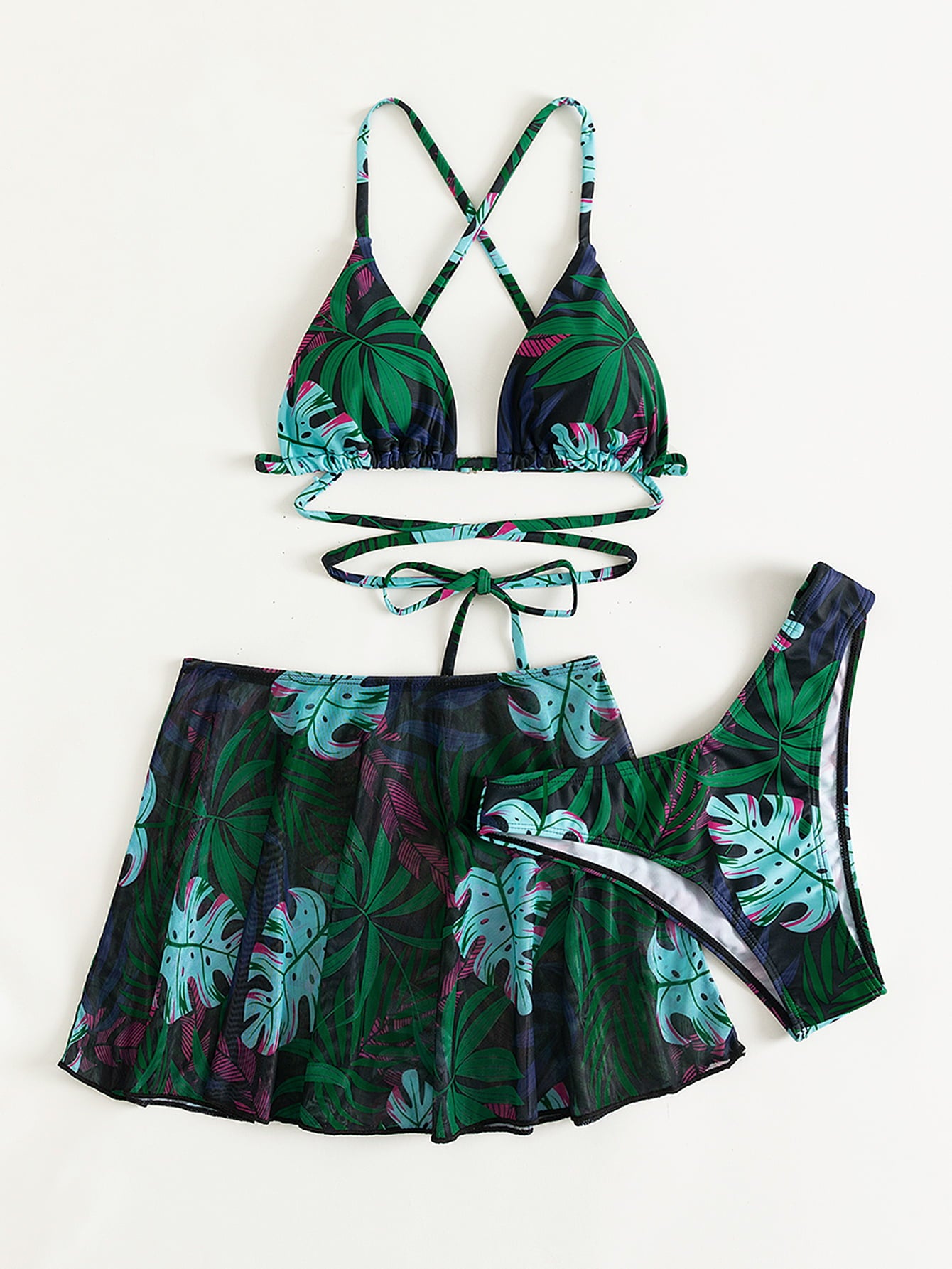 Surfing The Coast Botanical Print Three-Piece Swimsuit
