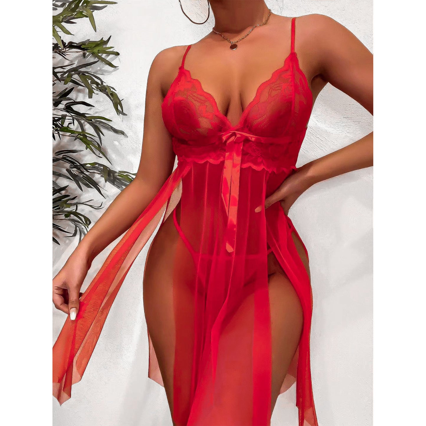 New Style Red Suspender Skirt Mesh Set