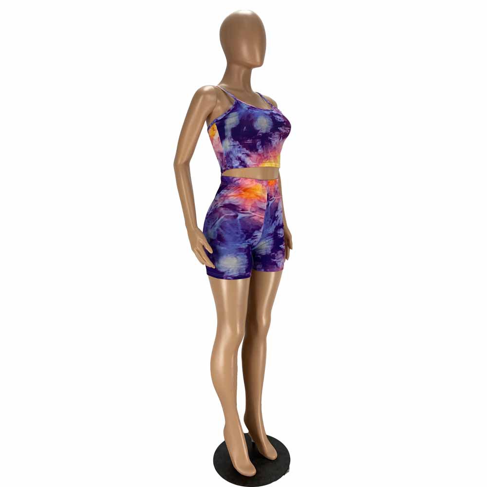 Fashion Print Crop Tank Top & Shorts Sexy Two-Piece Set