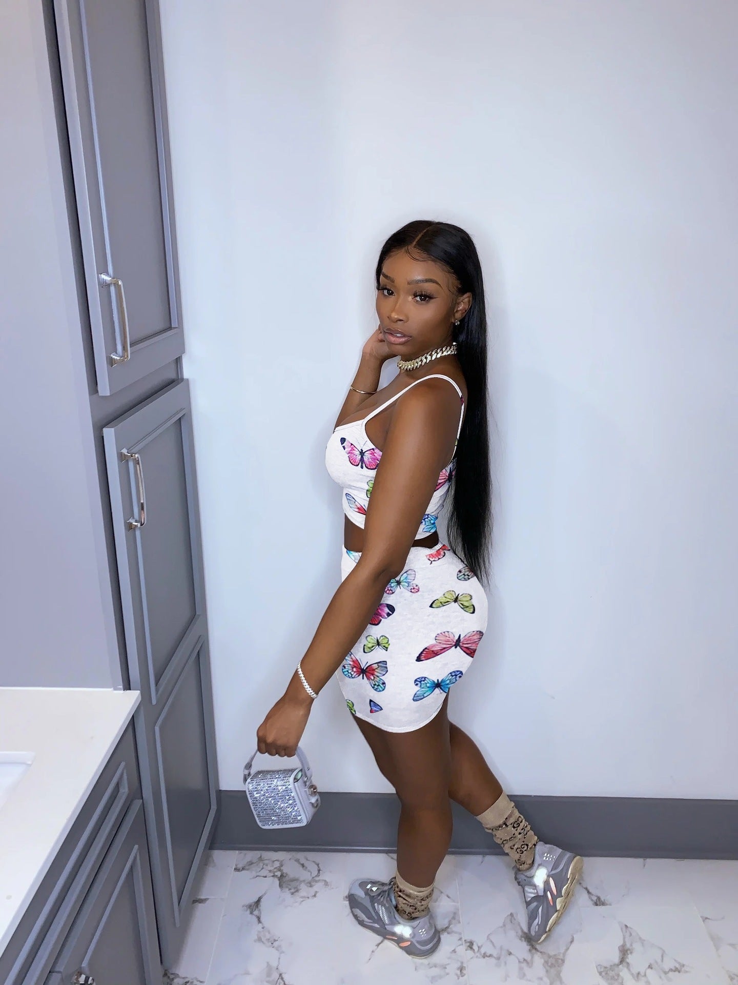 Fashion Print Crop Tank Top & Shorts Sexy Two-Piece Set