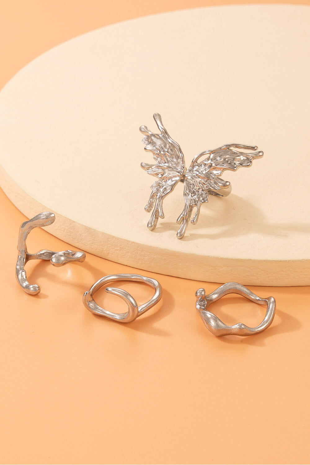 4-Piece Zinc Alloy Polished Ring Set