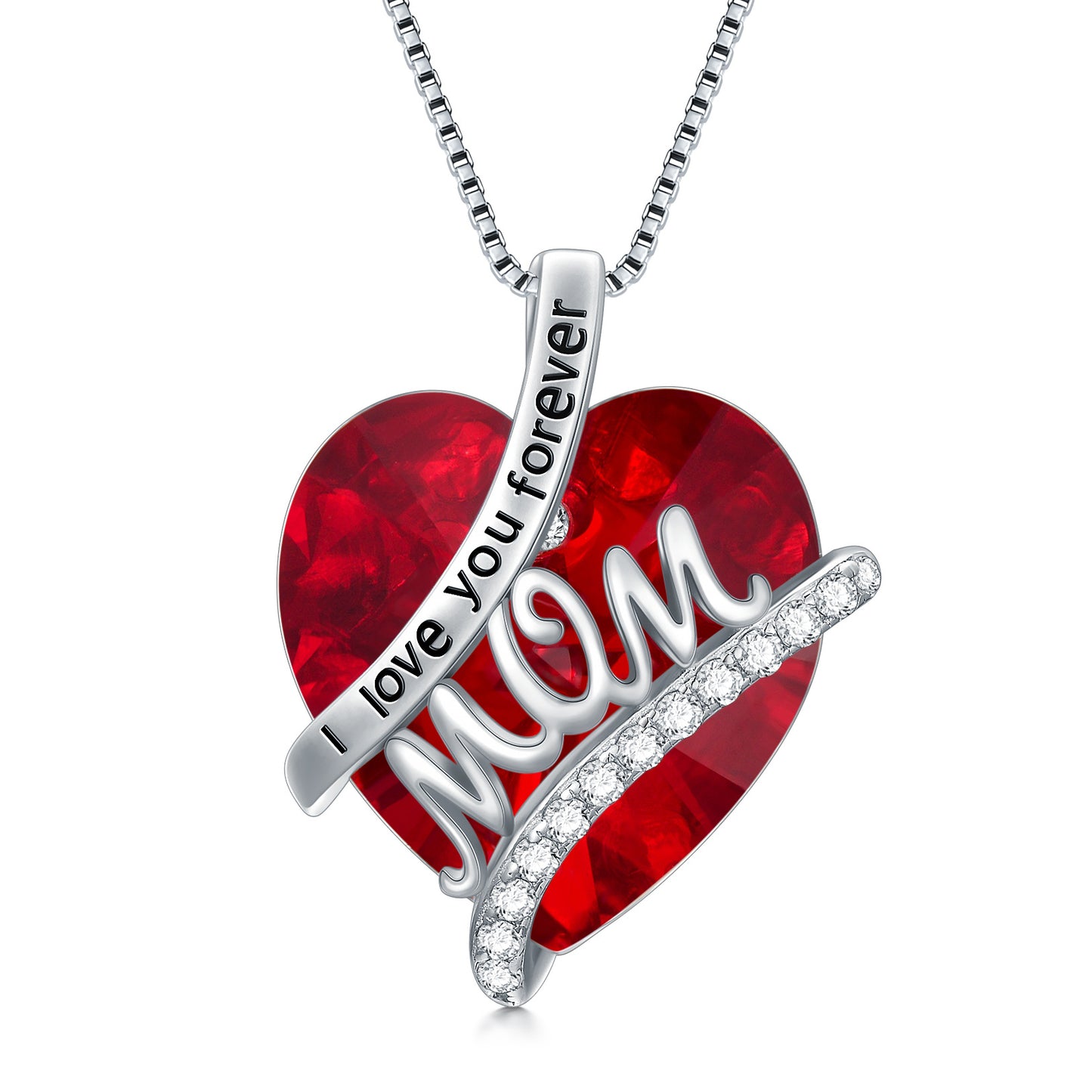 Gifts For Mom Sterling Silver Mom Necklace With Heart Birthstone Crystal Mother's Day Christmas Jewelry Gifts For Mother