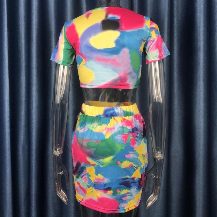 Colorful Tie Dye Printed Sexy Two Piece Skirt Set