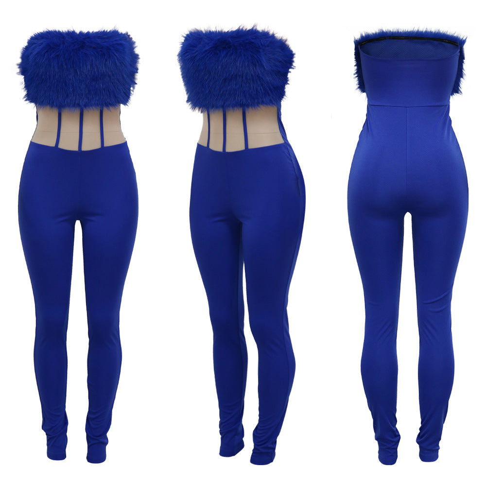 Women's Fashionable Sexy Fur Slimming Jumpsuit