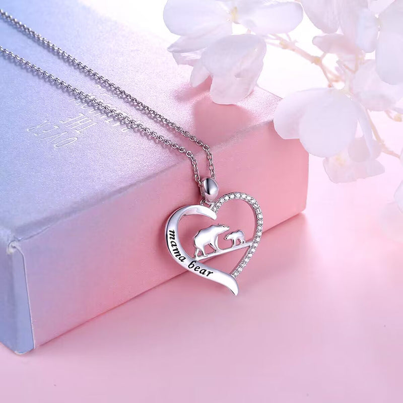 2023 New Fashion Mama Bear Crystal Heart Pendant Necklace