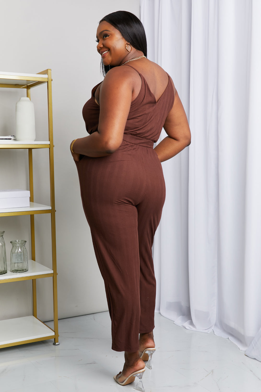 Gilli Full Size Spaghetti Strap V-Neck Jumpsuit with Pockets