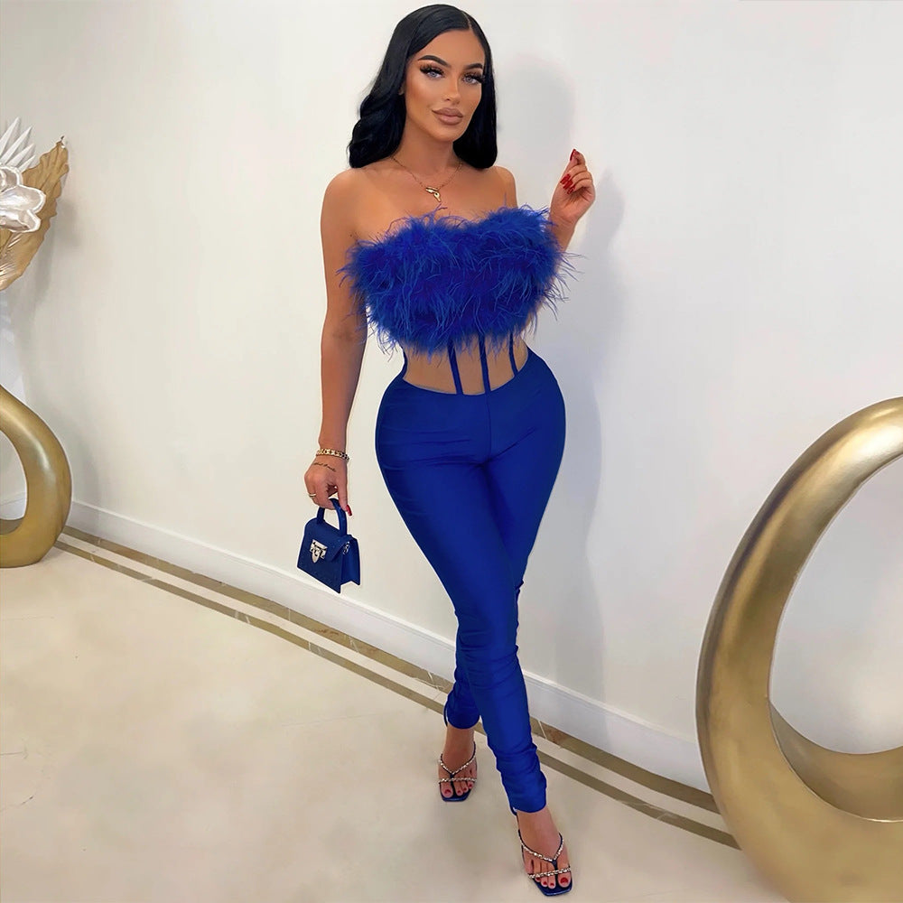 Women's Fashionable Sexy Fur Slimming Jumpsuit