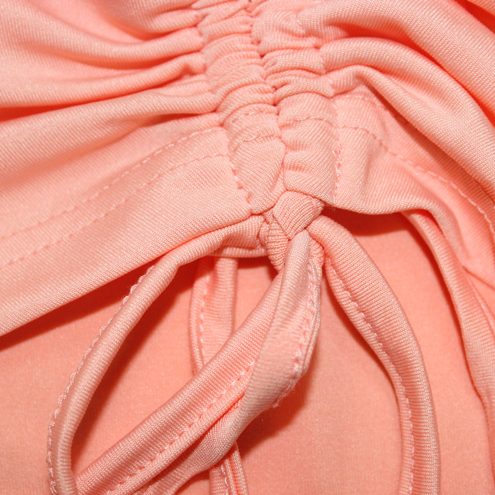 Vest Drawstring Pleated Sleeveless Backless Two Piece Skirt Set