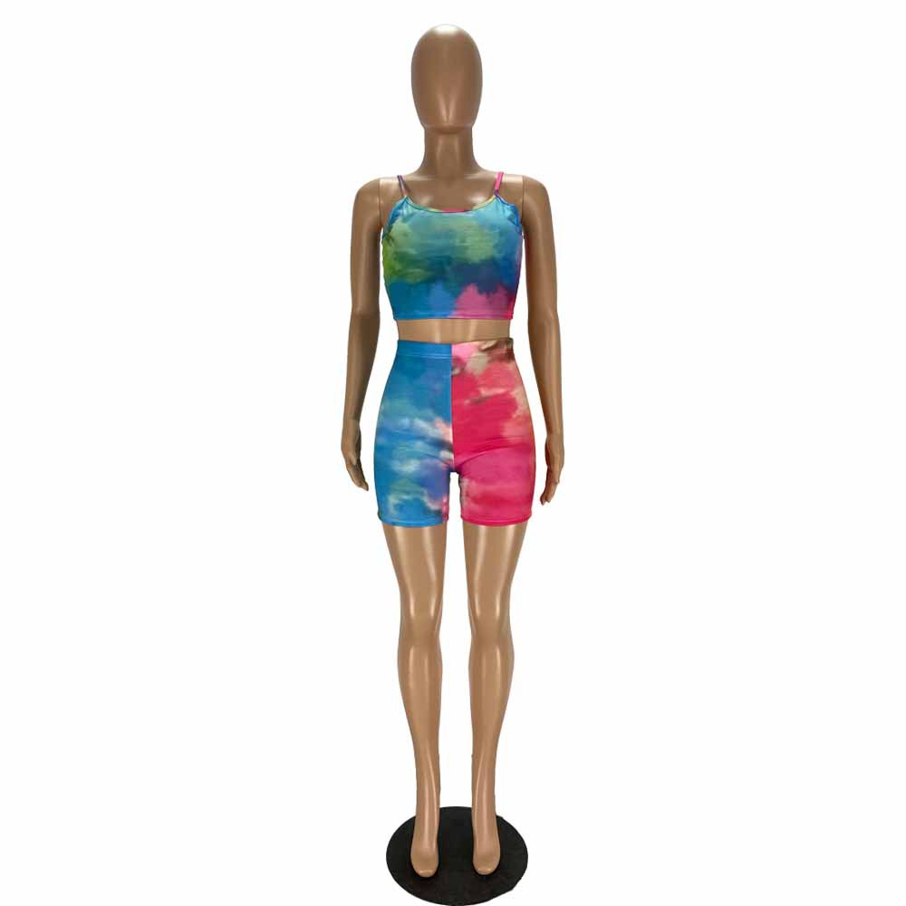 Fashion Print Crop Tank Top & Shorts Sexy Two-Piece Set