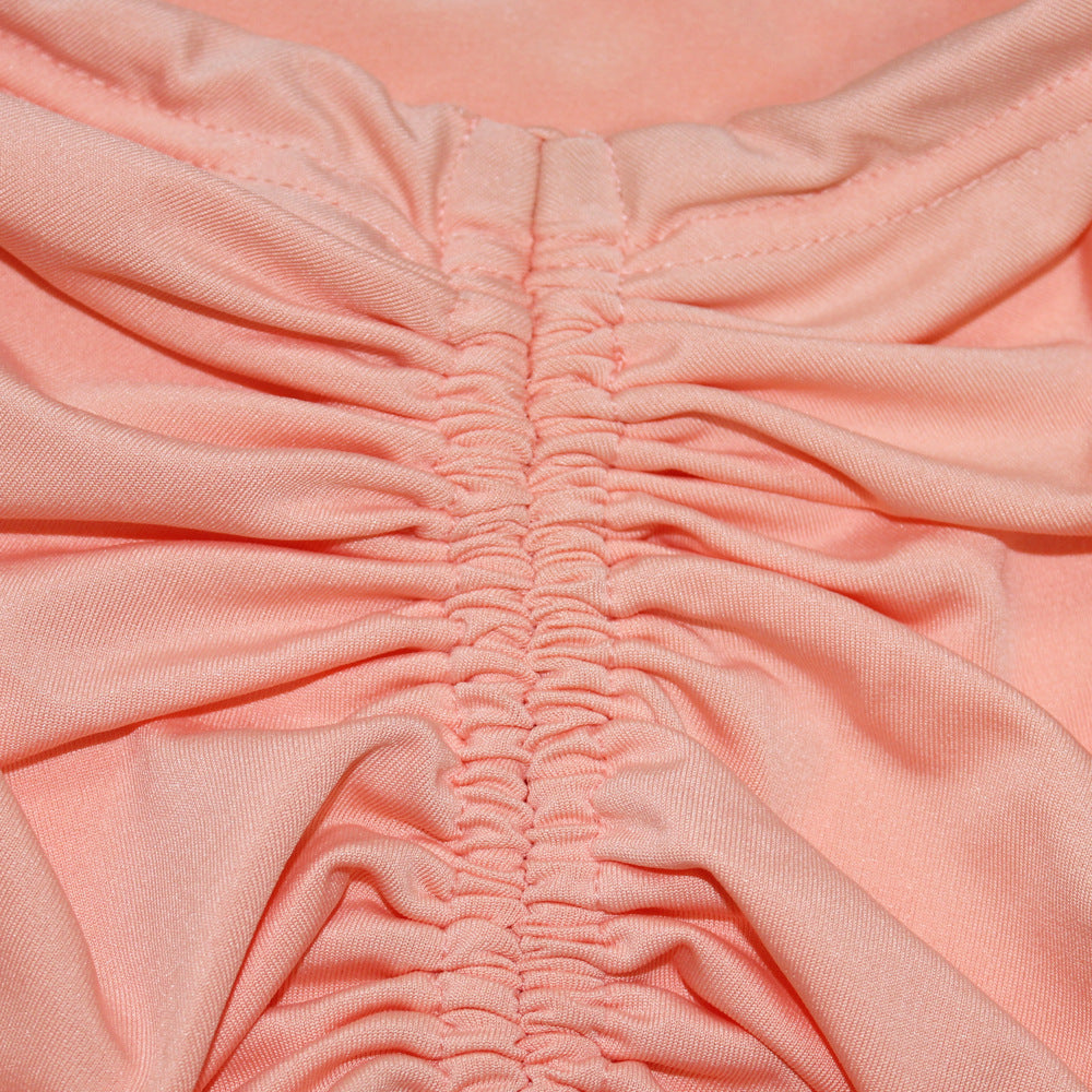 Vest Drawstring Pleated Sleeveless Backless Two Piece Skirt Set