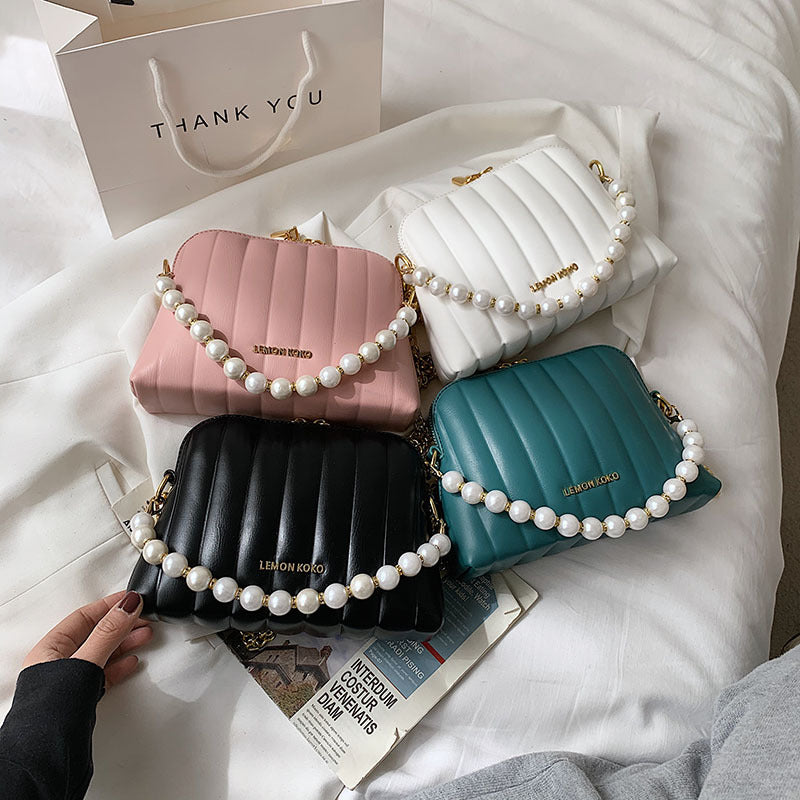 Beaded Chain Vertical Shell Bag