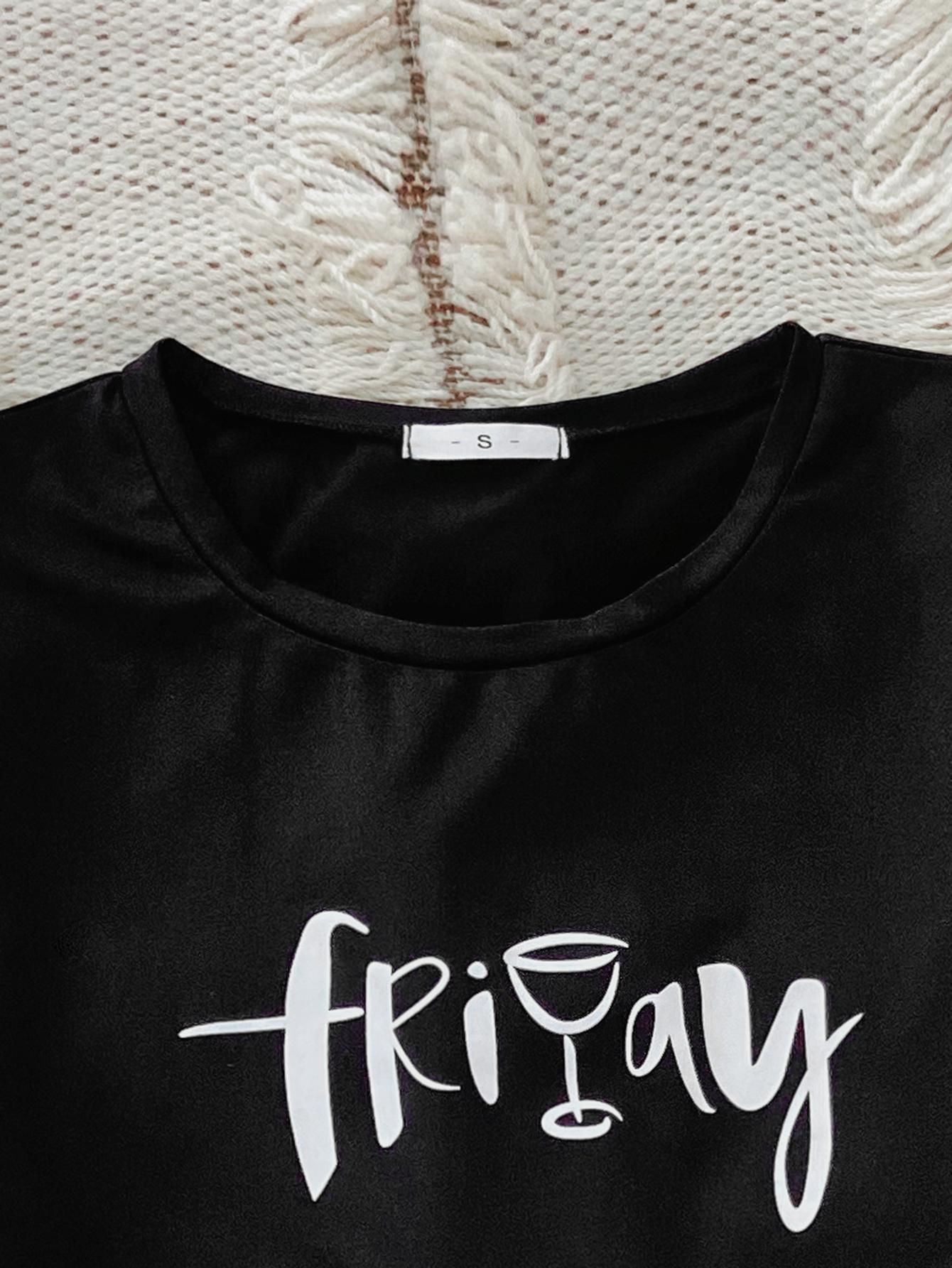 "Friday" Graphic Tee and Panda Print Shorts Lounge Set
