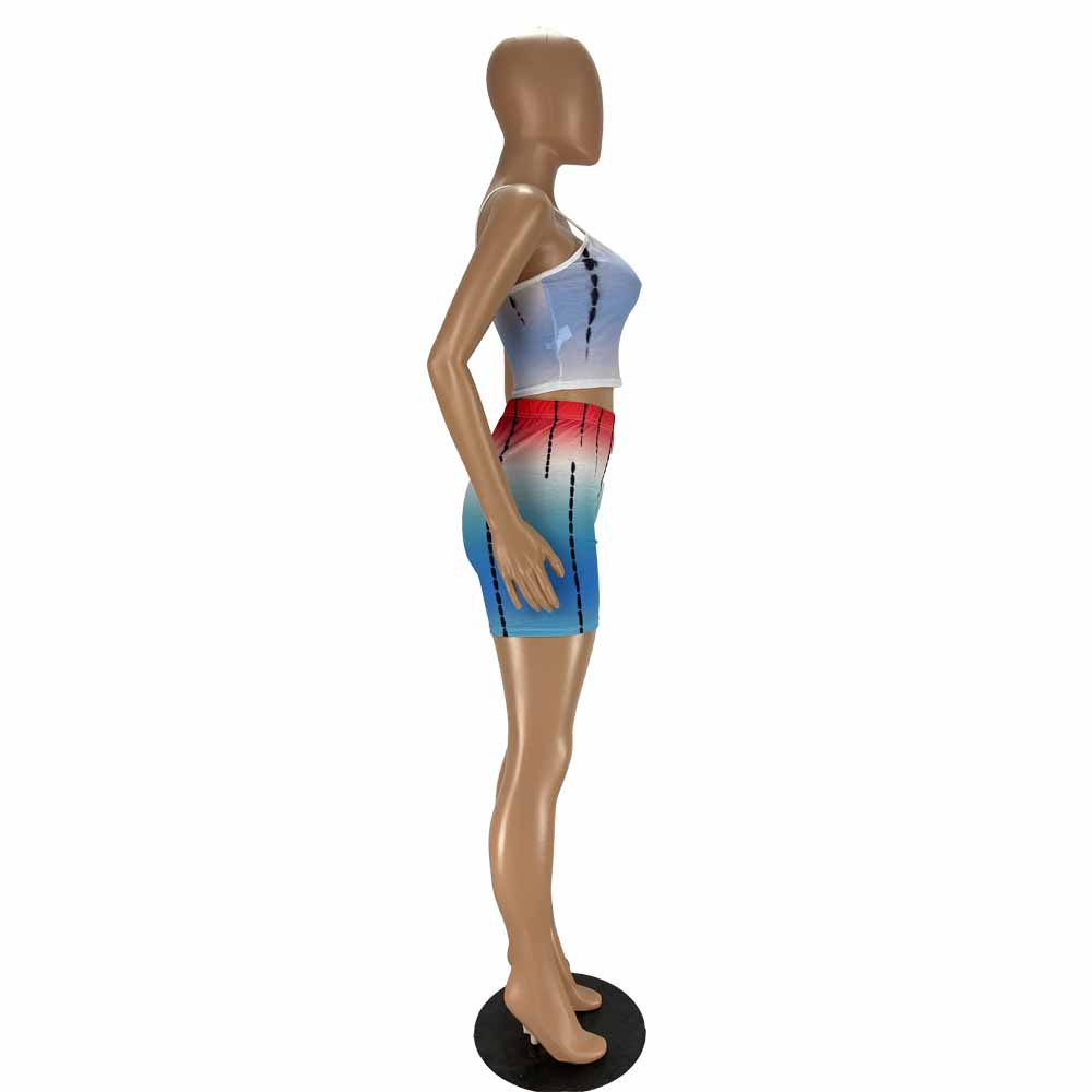 Fashion Print Crop Tank Top & Shorts Sexy Two-Piece Set