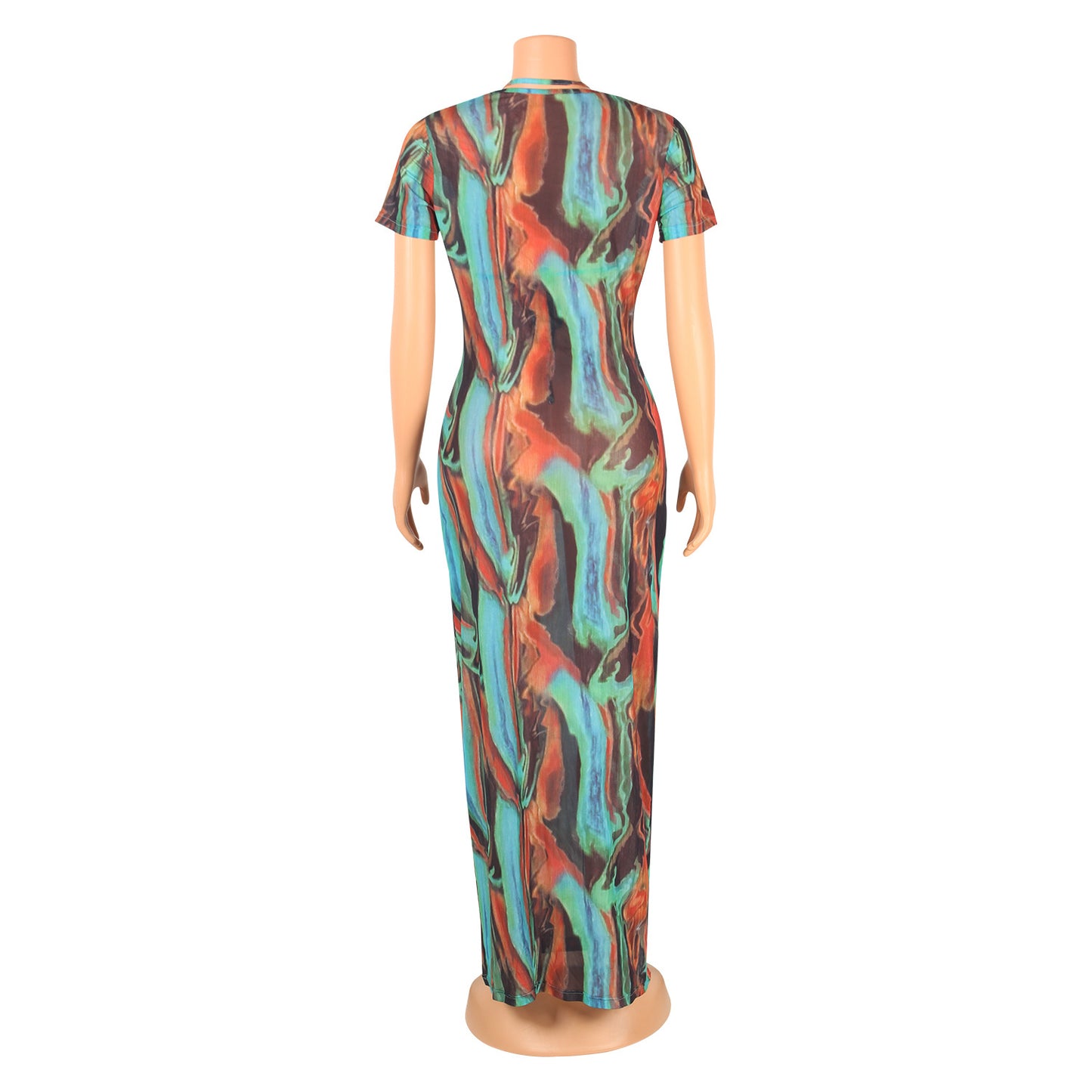 Women's Fashion Sexy Hollow Printed Mesh Dress