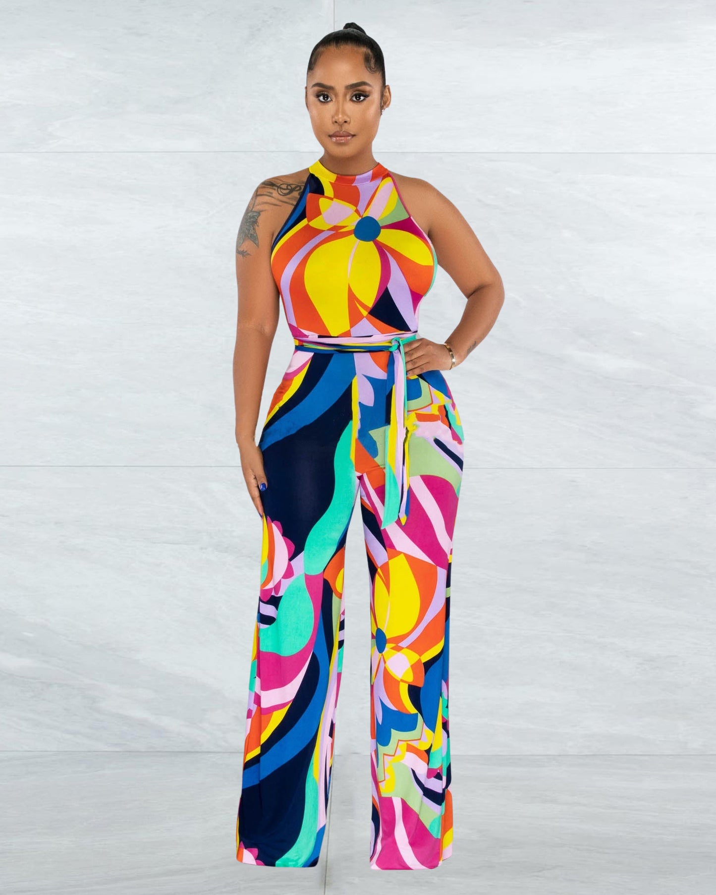 Women's Multicolor Sleeveless Print Sexy Jumpsuit