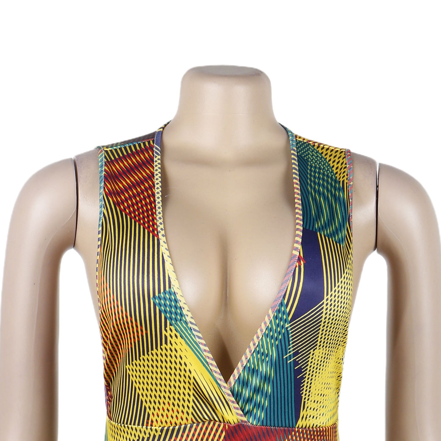 Sexy Deep V Stripe Digital Printing One-piece Jumpsuit
