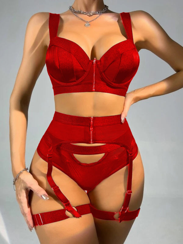 Women's Black Solid Color Sexy Lingerie Set